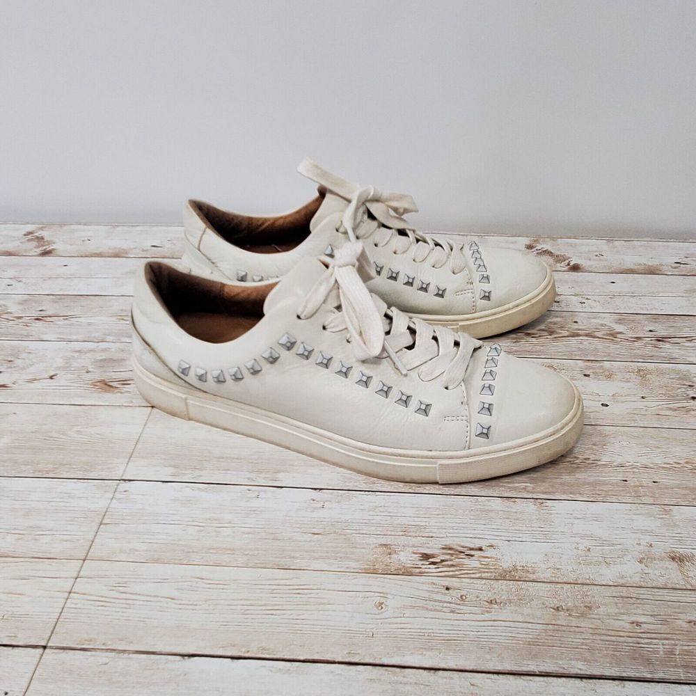 Frye Women's Ivy‎ Deco Stud White Leather Lace-Up Sneaker Shoes Size 8.5 3470529